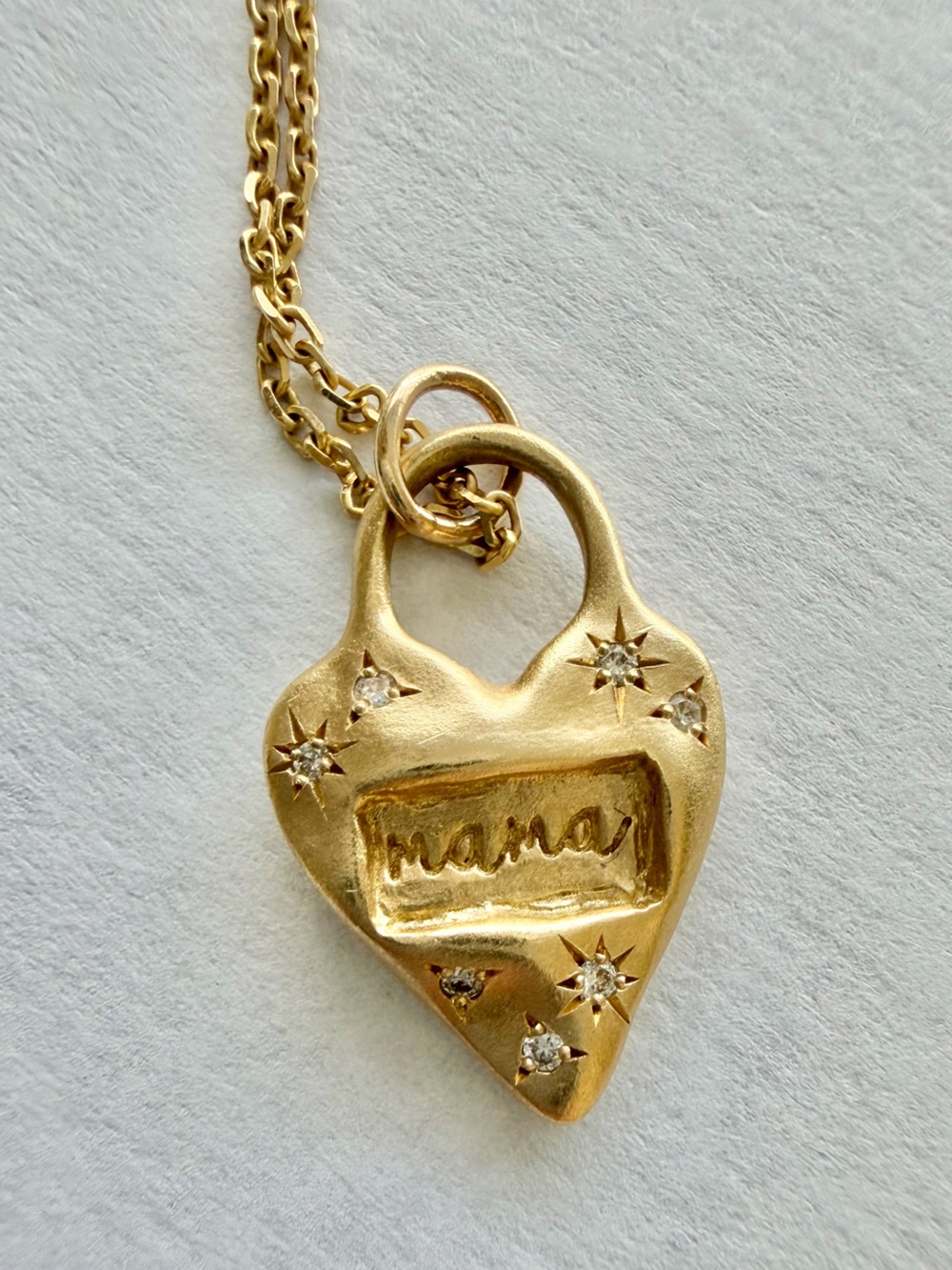 Sirciam Mama Amoureaux Necklace 14k Yellow Gold with Diamonds 18” necklace